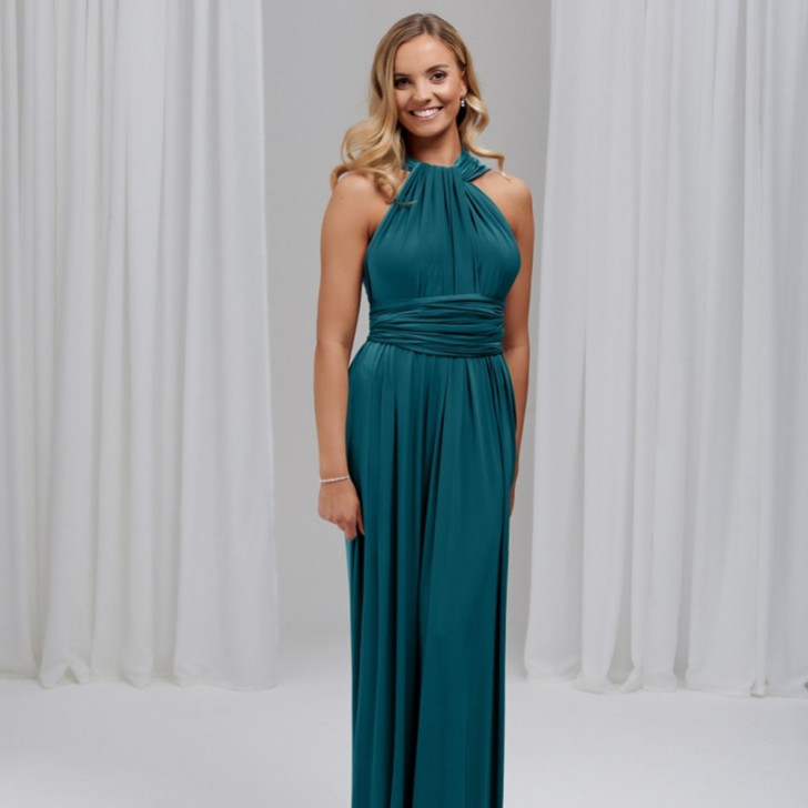 Vestido de dama de honra Emily Rose em azul-petróleo com vários estilos (tamanho único)