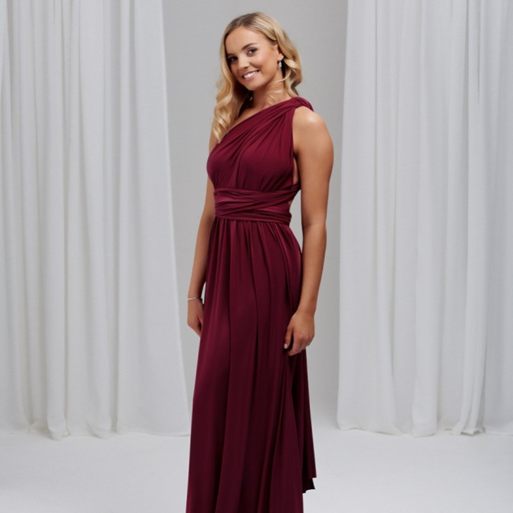 Vestido de dama de honra Emily Rose em cor bordô com vários estilos (tamanho único)