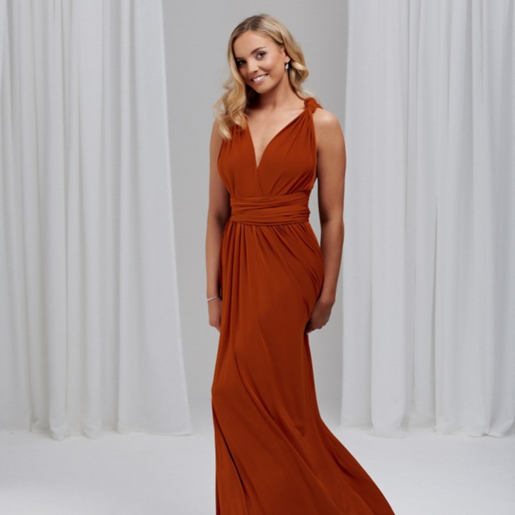 Vestido de dama de honra Emily Rose Rust com vários estilos (tamanho único)