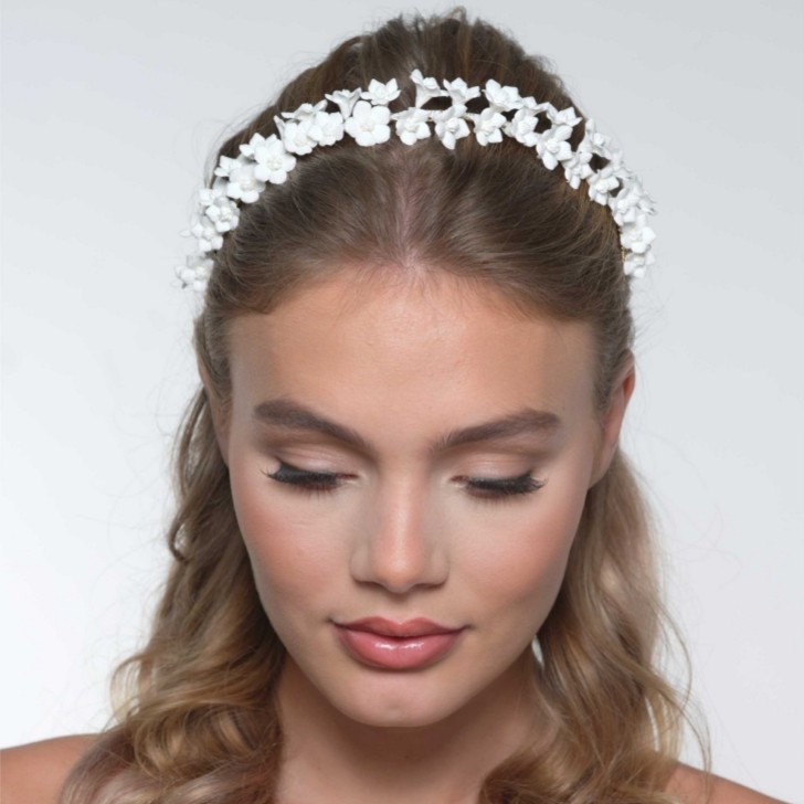 Violet Ivory Porcelain Flower Headband