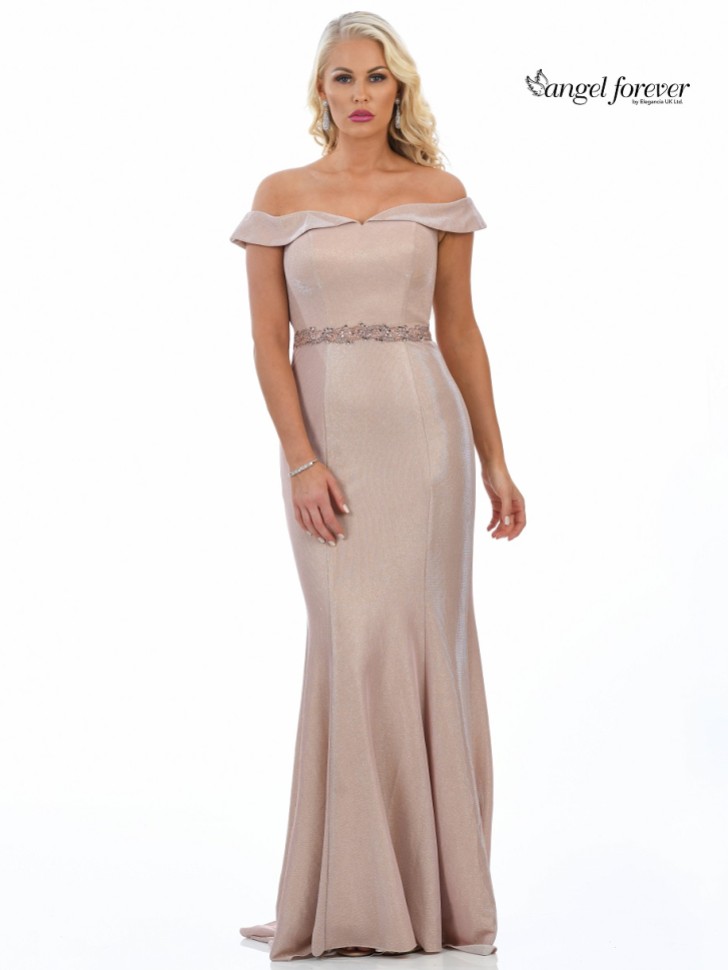 Angel Forever Schimmernder Stoff Off The Shoulder Ballkleid (Rose Gold)