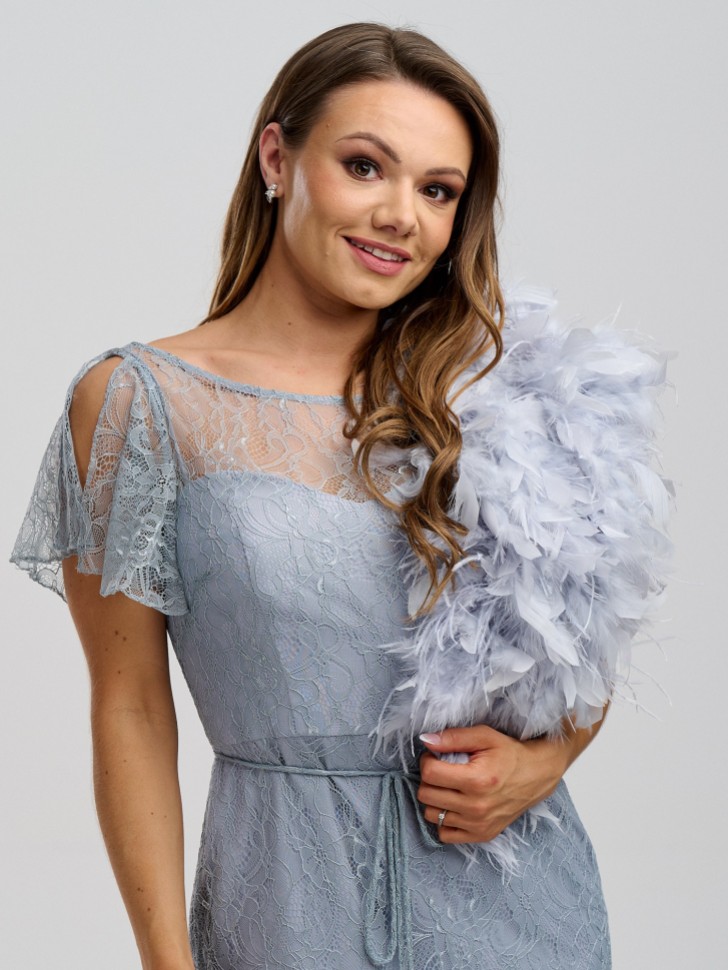 Bardot Silver Grey Ostrich Feather Bridal Stole