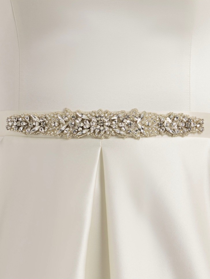 Bianco Crystal Embellished Satin Wedding Dress Belt