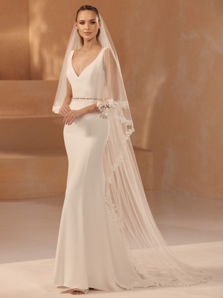 Bianco Ivory Two Tier Lace Edge Chapel Length Veil S455