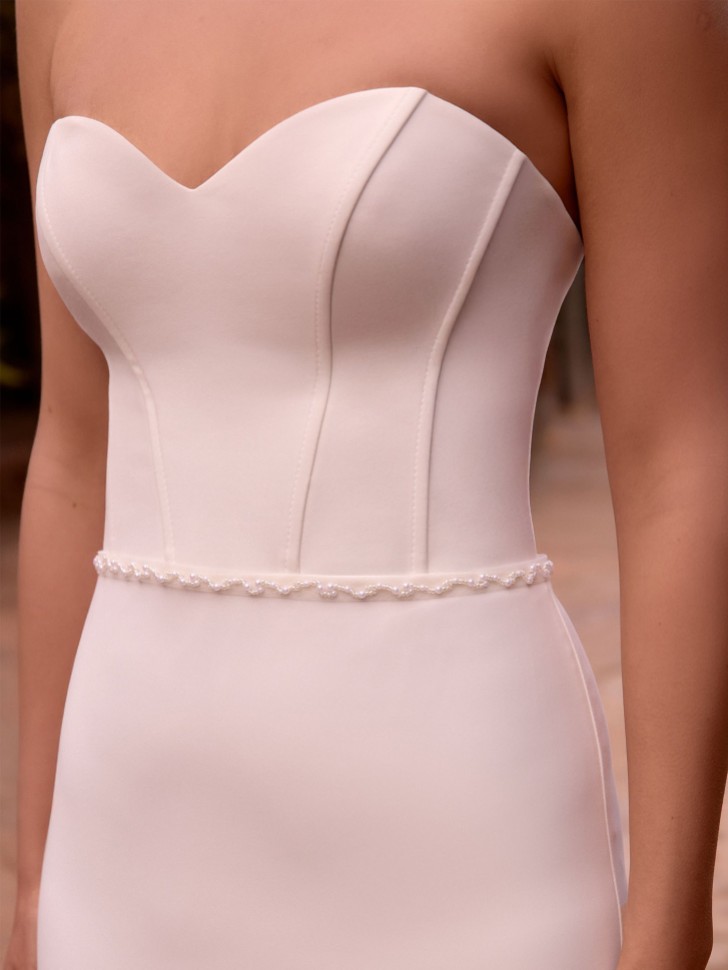 Bianco Thin Bead and Pearl Wedding Dress Belt