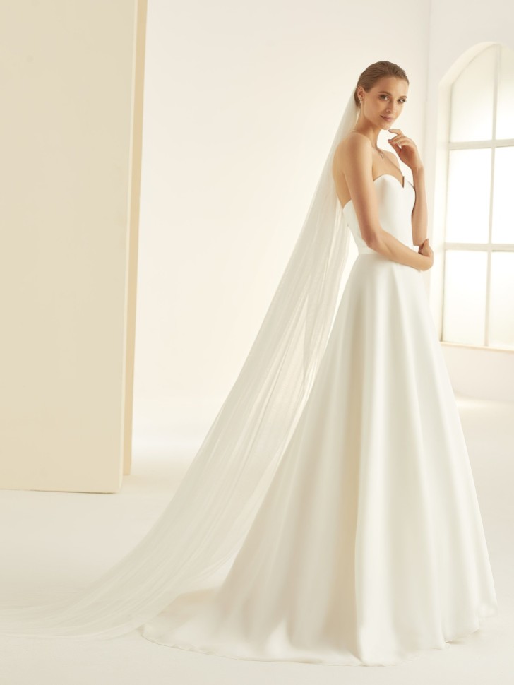 Bianco Voile de chapelle en tulle pailleté à un étage S363