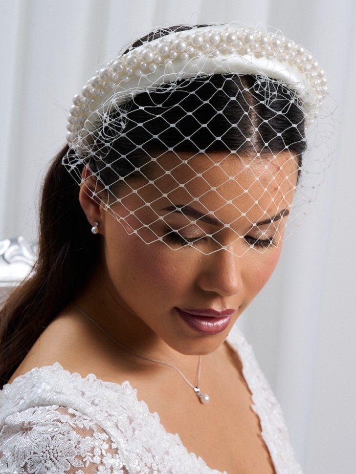 Cerchietto Birdcage London Ivory con perle grosse