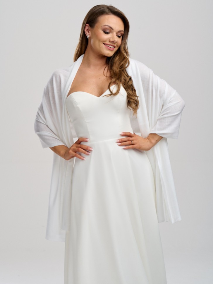 Delikatna, dzianinowa, wąska szala ślubna Maria Ivory