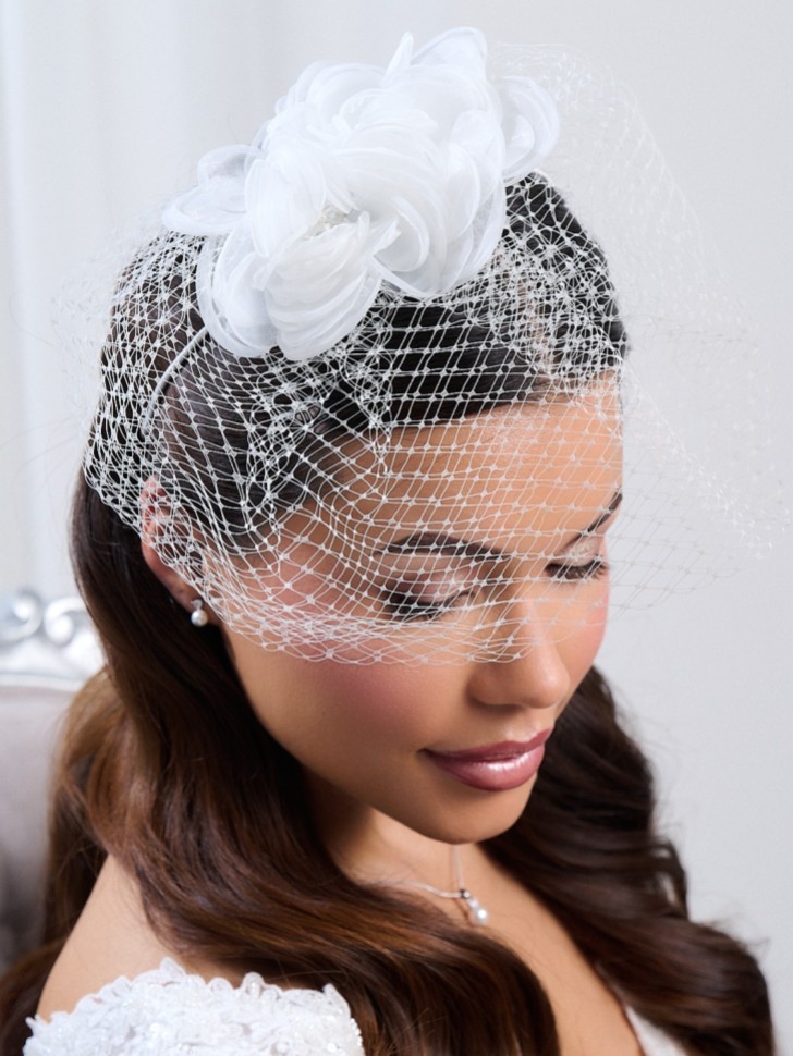 Felicity Ivory Floral Birdcage Veil