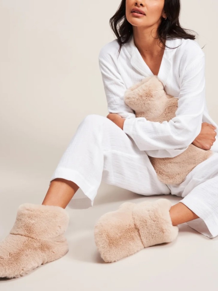 Helen Moore Beige Faux Fur Slipper Boots