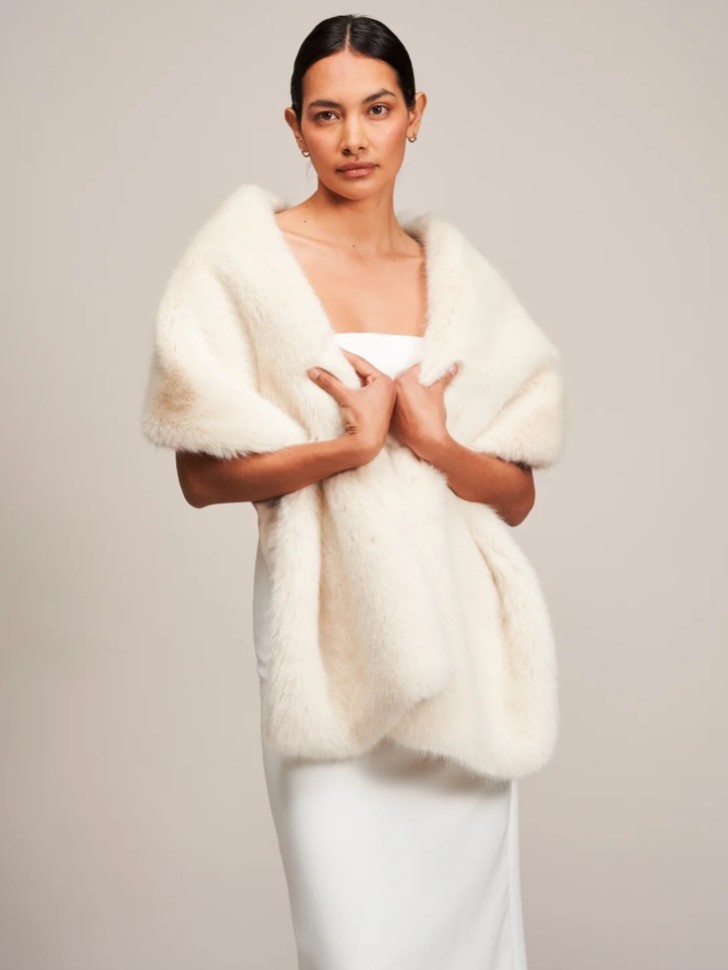 Helen Moore Ivory Long Faux Fur Stole