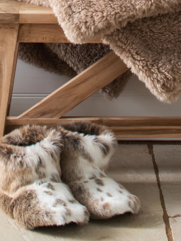 Helen Moore Lynx Animal Print Faux Fur Slipper Boots