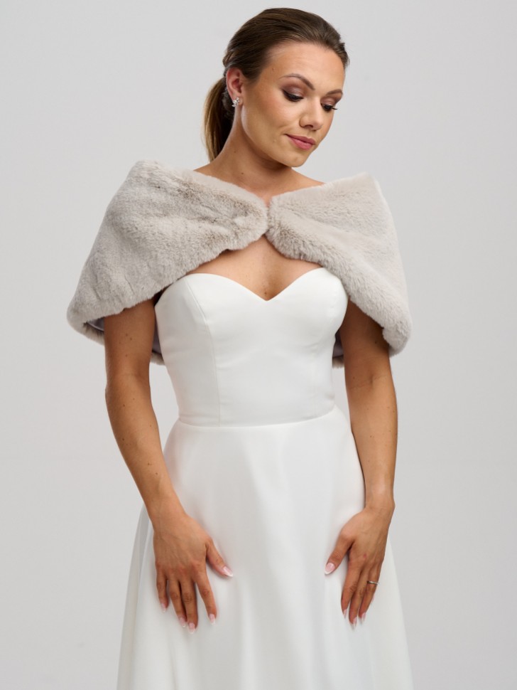Helen Moore Mist Grey Faux Fur Wedding Wrap