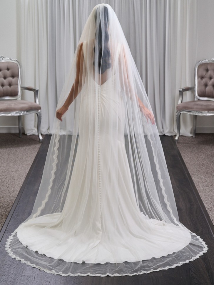 Knightsbridge - Voile à un seul étage en tulle italien festonné et garni de dentelle