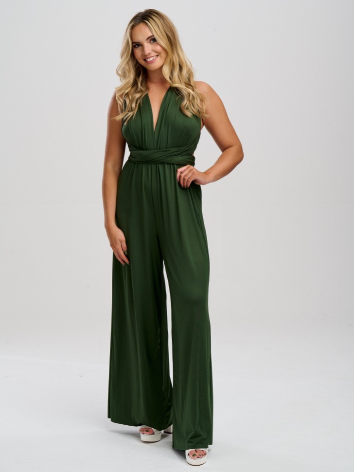 Mono de dama de honor Emily Rose en verde oliva, con múltiples formas de llevar (talla única)