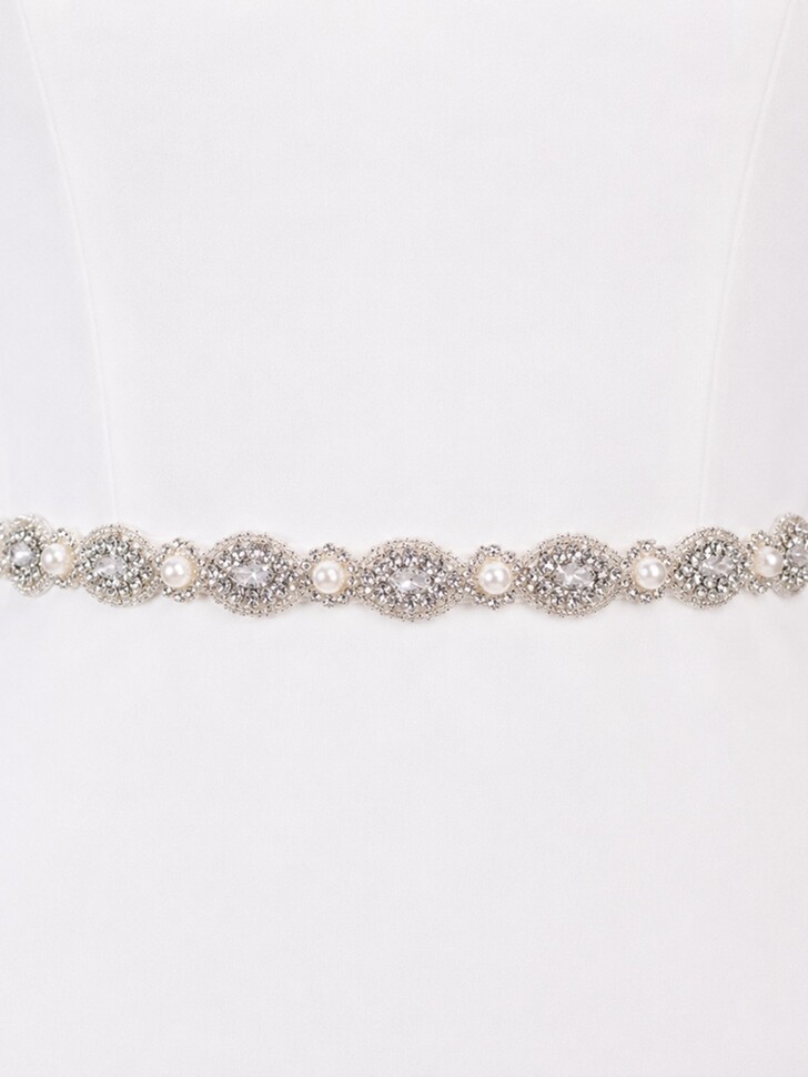Perfect Bridal Beautiful Slim Pearl and Silver Diamante Bridal Belt