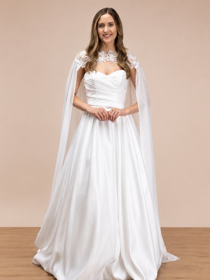Perfect Bridal Cape de mariée en dentelle et mousseline ivoire 