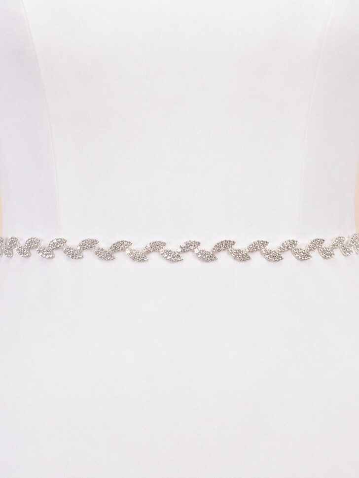 Perfect Bridal Cinto de noiva fino e delicado com folhas de strass