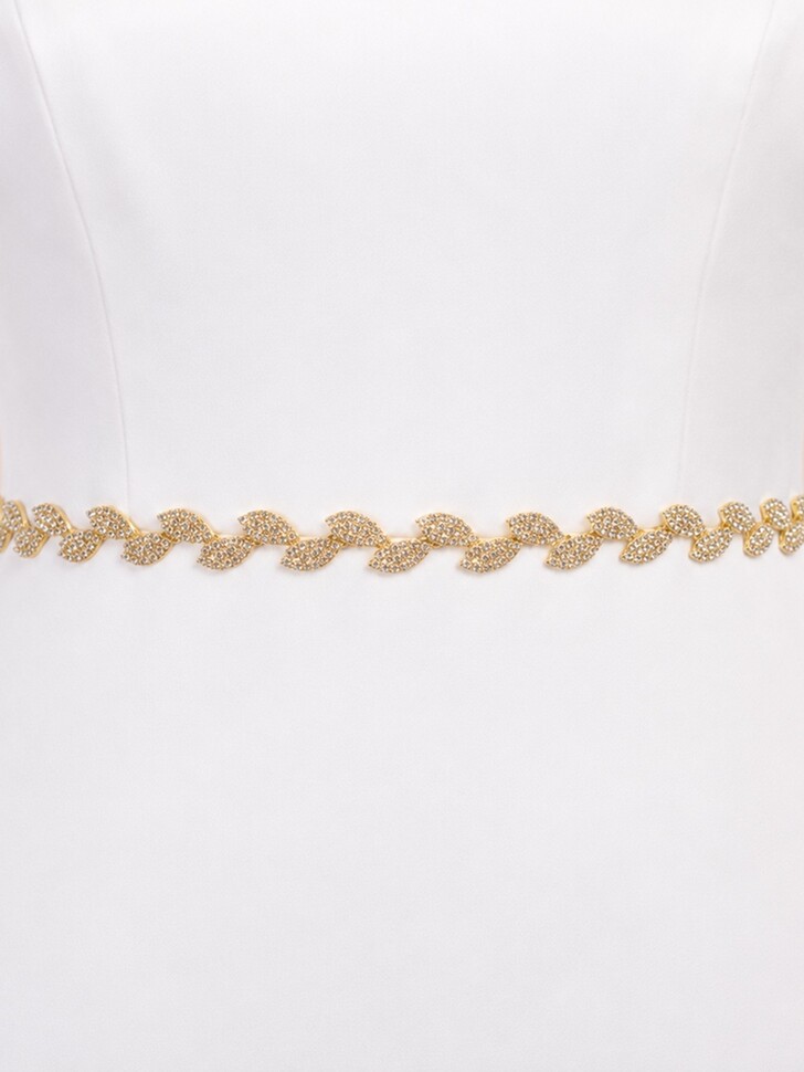 Perfect Bridal Cinto de noiva fino e delicado com strass e folha de ouro