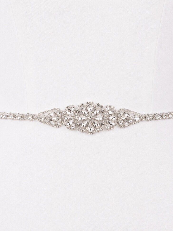 Perfect Bridal Cinturón nupcial plateado y fino con cristales Diamante