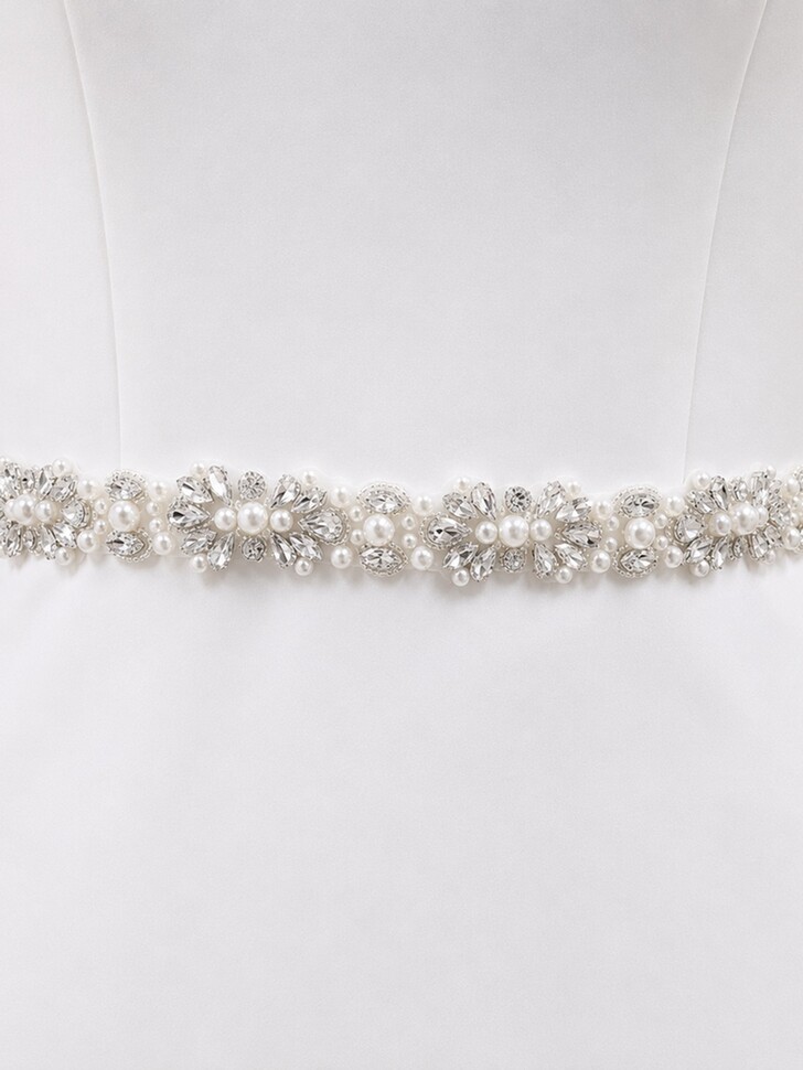 Perfect Bridal Elegant Ivory Satin, Crystal and Pearl Bridal Belt