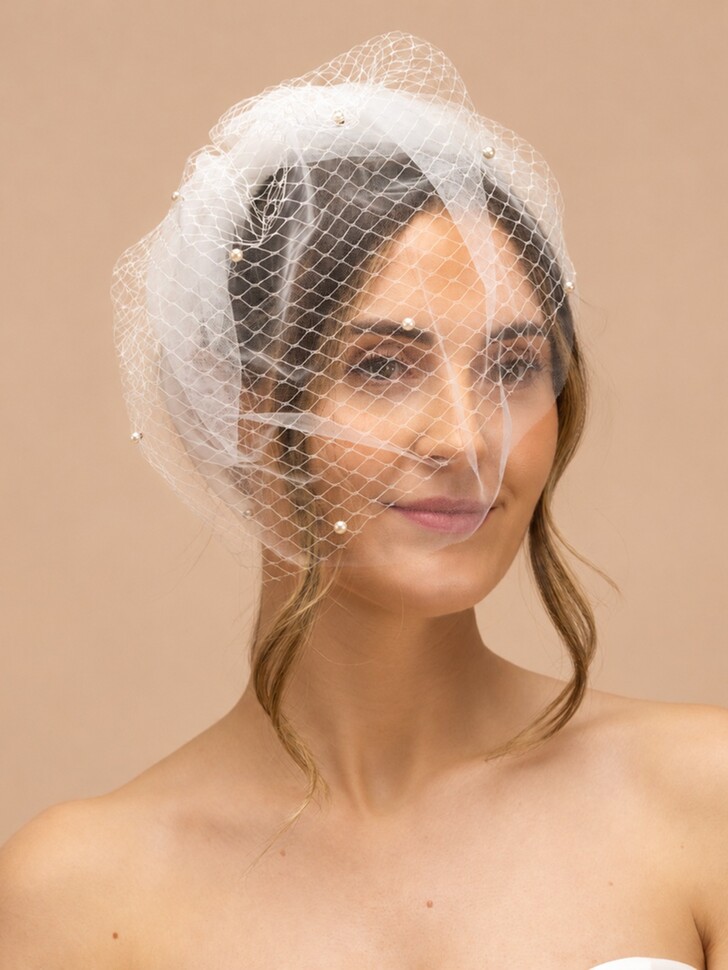 Perfect Bridal Fascia per capelli con copricapo a gabbia in avorio e dettagli in perla