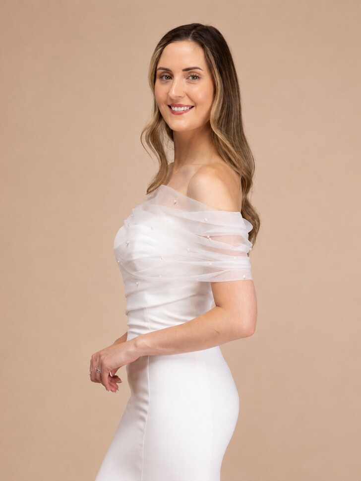 Perfect Bridal Ivory Tulle Scattered Pearl Bridal Shawl