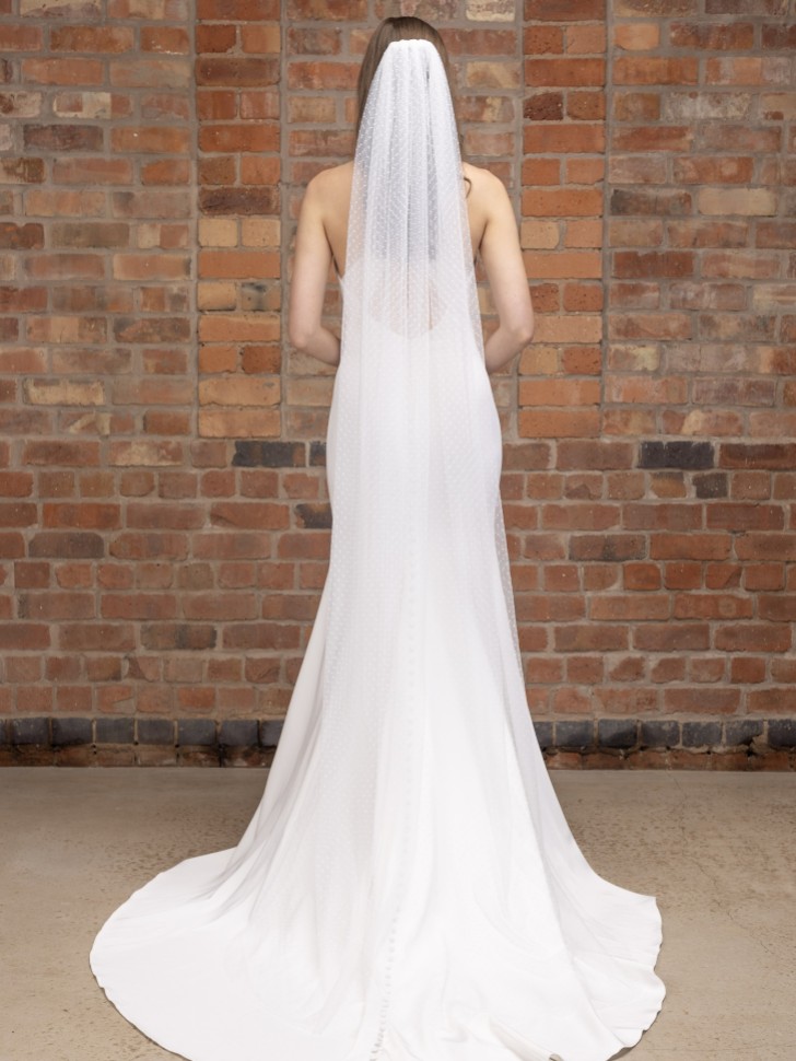 Perfect Bridal Véu até ao chão, de uma camada, em tom marfim com bolinhas