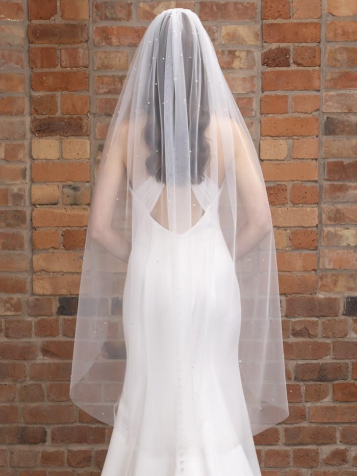 Perfect Bridal Véu de comprimento de valsa em tom marfim, de uma camada, com borda recortada e cristais espalhados