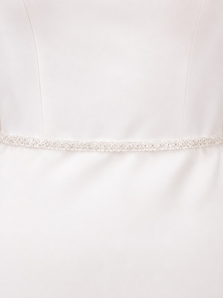 Perfect Bridal Wąski, przezroczysty pas ślubny z motywem kwiatowym i koralikami