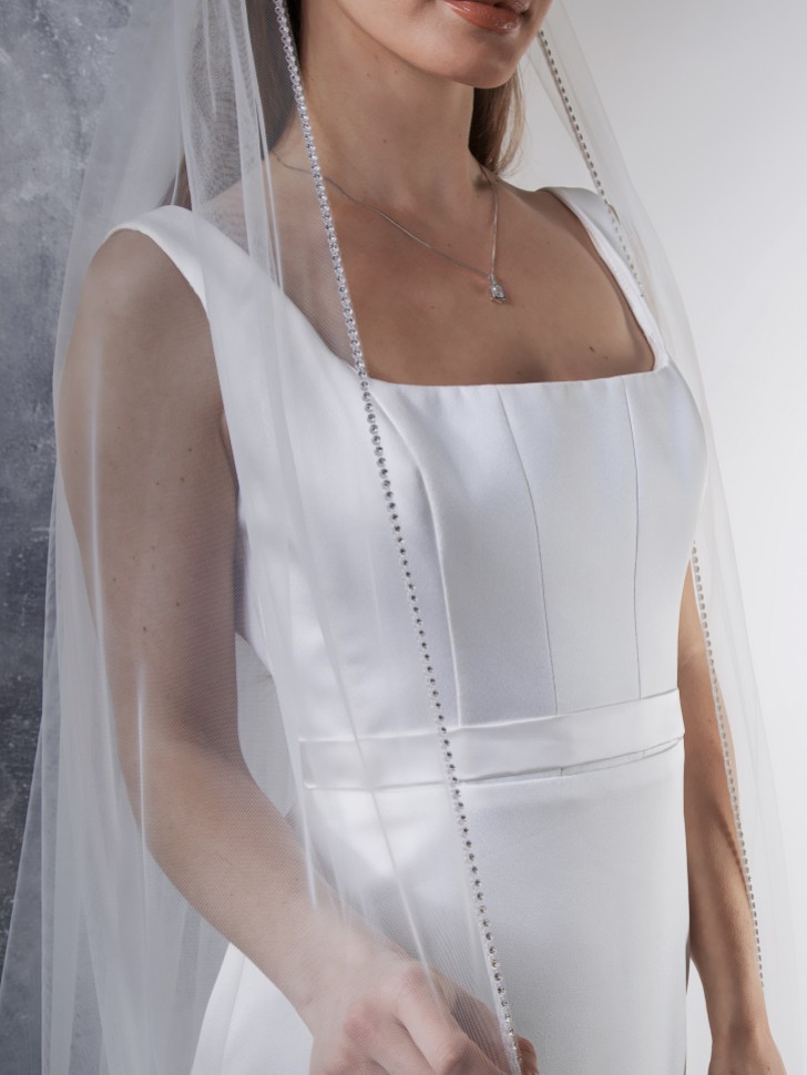 Rainbow Club Flame Ivory Diamante Edge Chapel Length Veil
