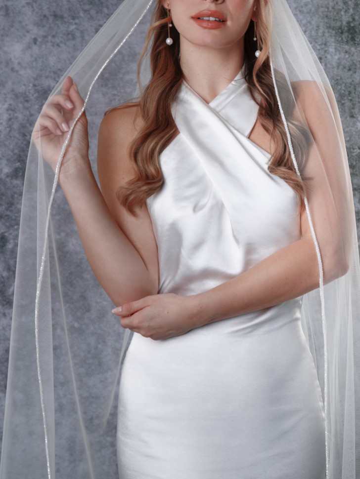 Rainbow Club Harmony Ivory Single Tier Beaded Edge Chapel Veil