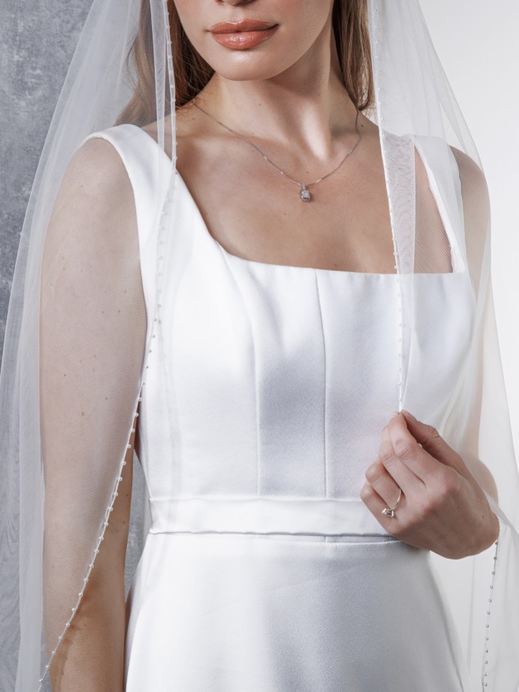 Rainbow Club Hydrangea Elfenbein Einstöckiger Perlenrand Fingerspitzenschleier