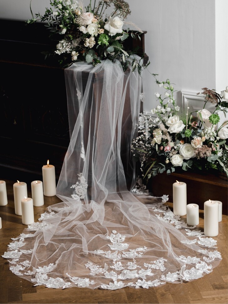 Savannah Ivory Single Tier Chapel Veil with Floral Lace Motifs TLV8504