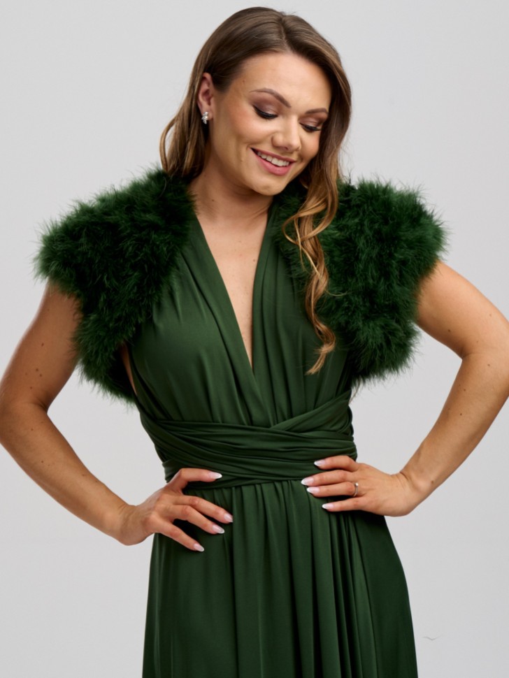 Sophia Olive Green Feather Bolero