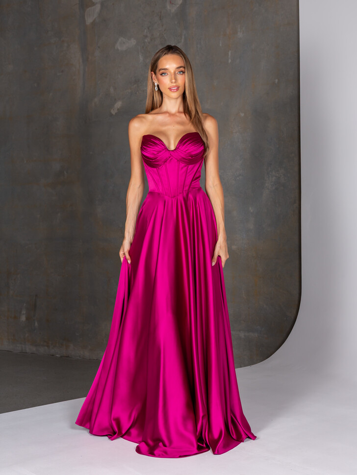 Vestido de baile Tania Olsen Donata em magenta e rosa