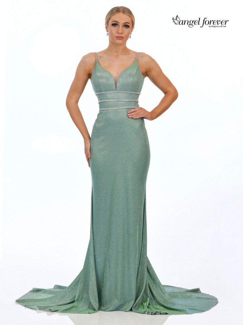 Fotografia: Angel Forever Vestido de baile com cauda de peixe em tecido brilhante e detalhes em strass (menta)