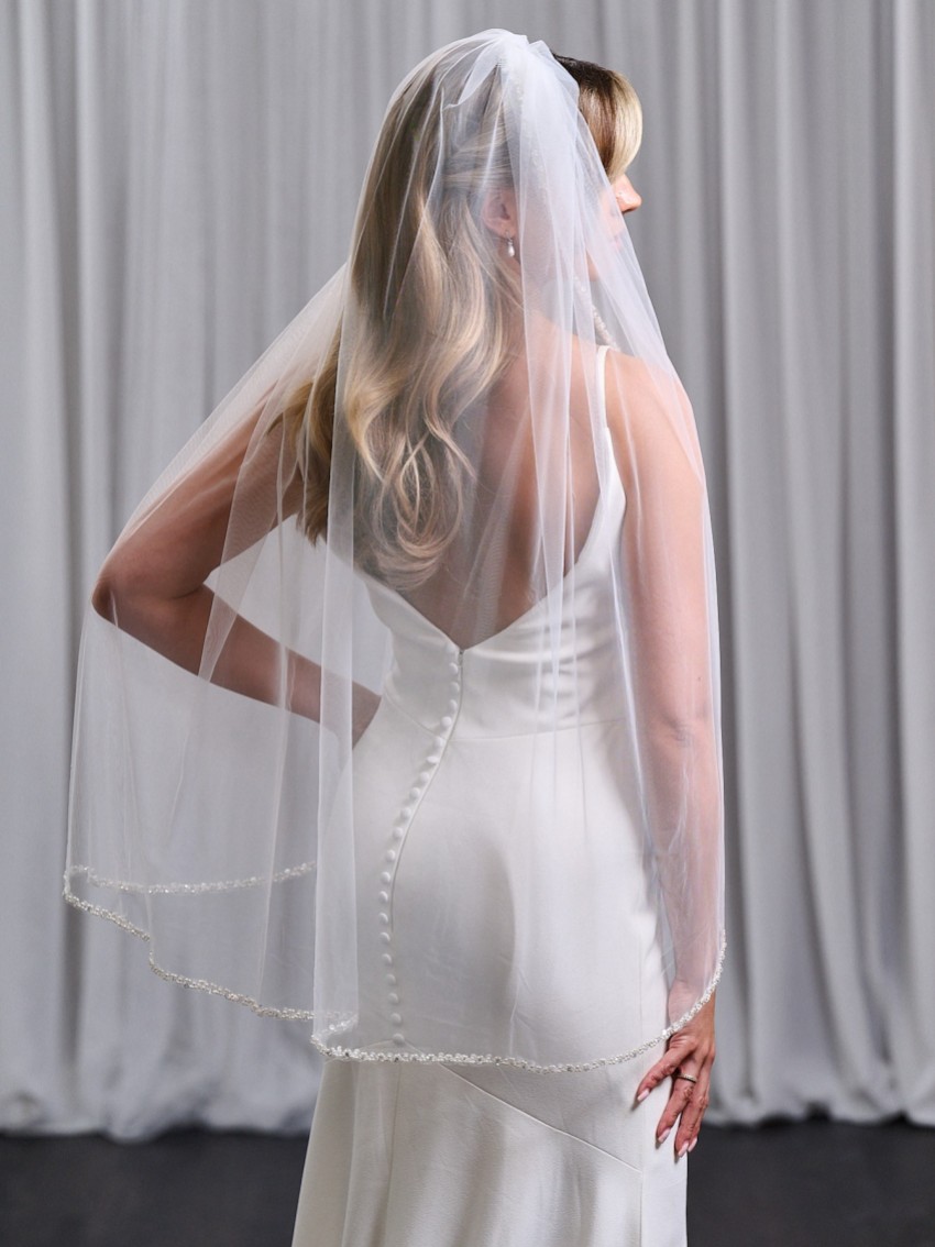 Photograph: Avondale Single Tier Bridal Veil with Pearl, Bead and Crystal Edge