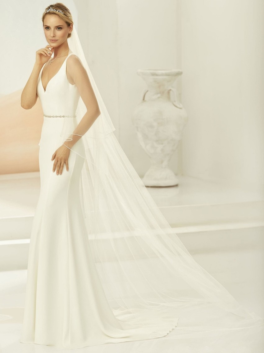 Photograph: Bianco Ivory Two Tier Beaded Edge Chapel Veil S396