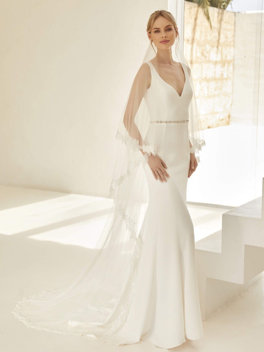 Photograph: Bianco Ivory Two Tier Sparkly Sequin and Beaded Edge Chapel Veil S427