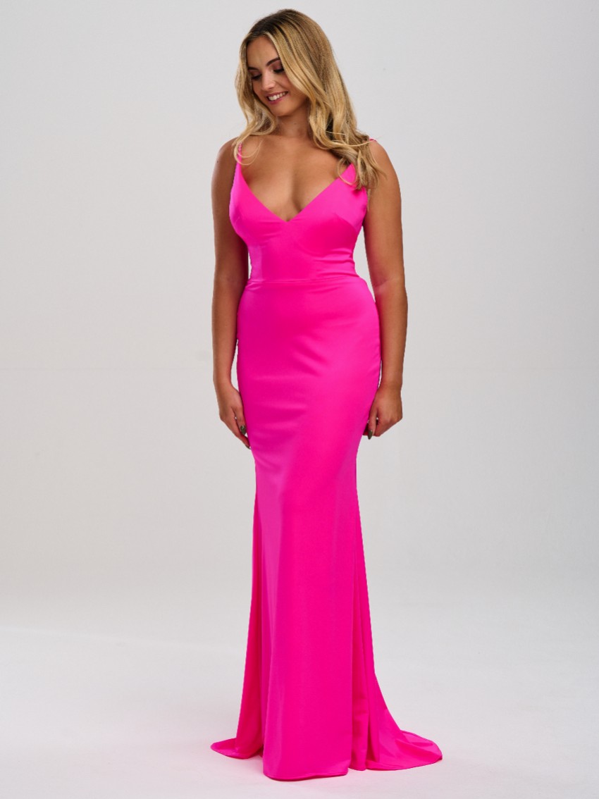 Fotograf: Linzi Jay V-Ausschnitt Stretch Satin Korsett Ballkleid mit Schleppe