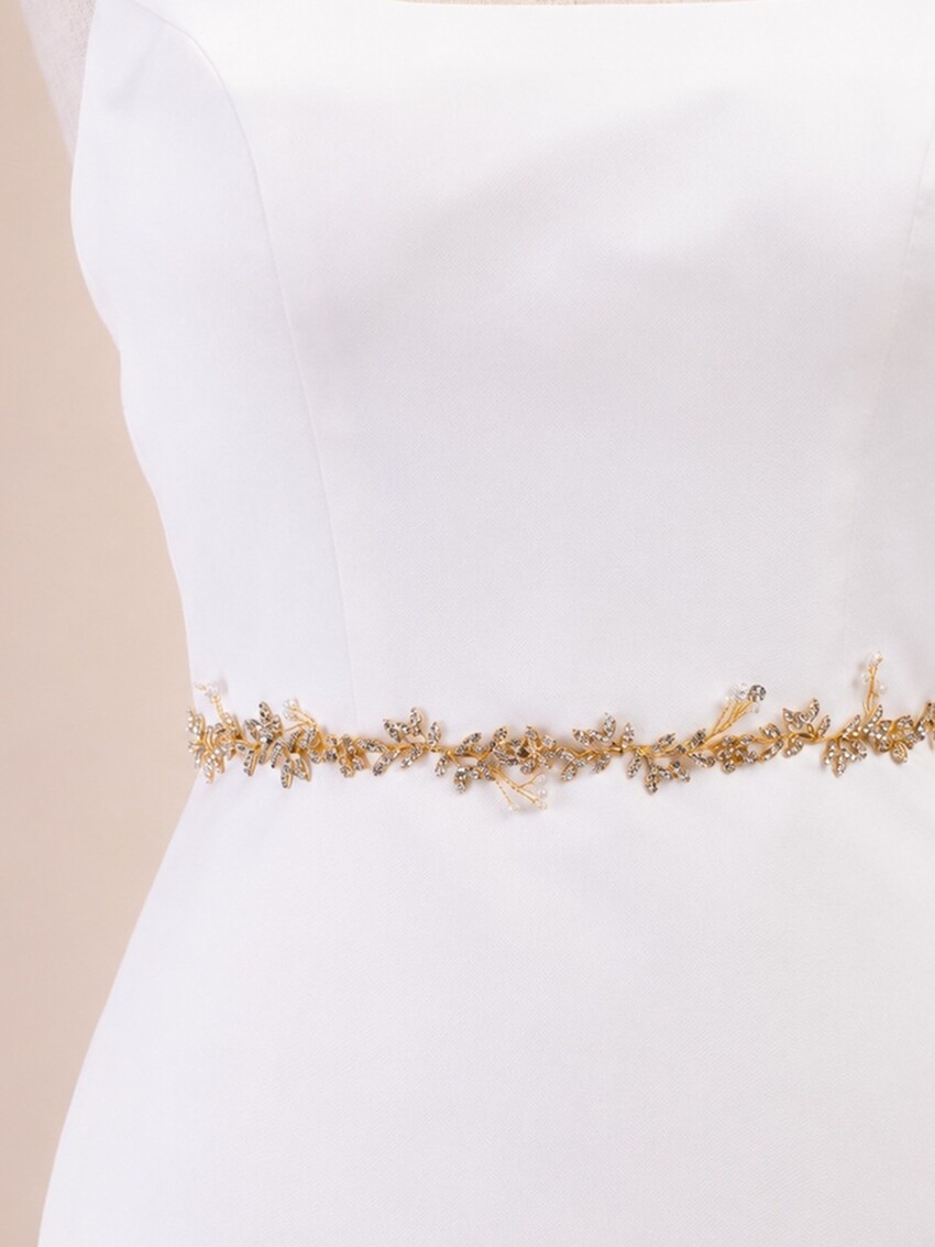 Photograph: Perfect Bridal Delicate Gold Leaf Crystal and Pearl Bridal Belt