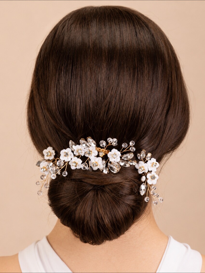 Photograph: Perfect Bridal Set of 3 Ivory Ceramic Flowers with Crystals Hair Comb and Pins