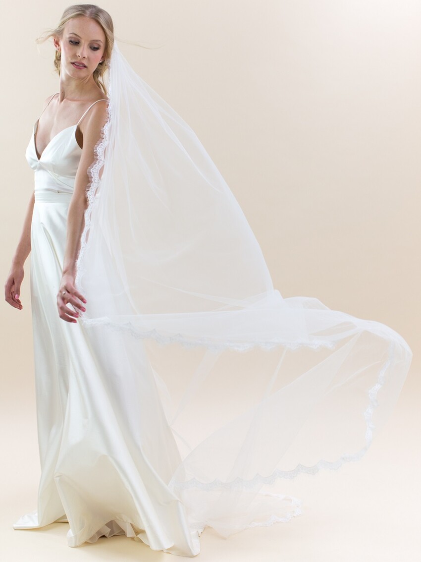 Photograph: Rainbow Club Ivy Delicate Lace Edge Chapel Length Veil