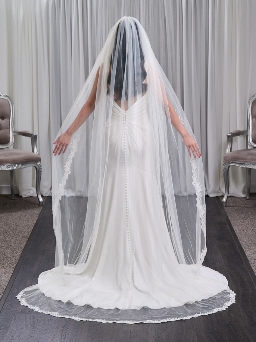 Photograph: Rivington Single Tier Italian Tulle Lace Trimmed Veil