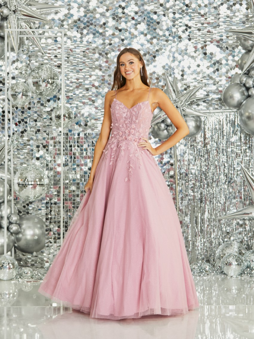 Fotografia: Vestido de baile Tiffanys Serenity em rosa florido, corte em A
