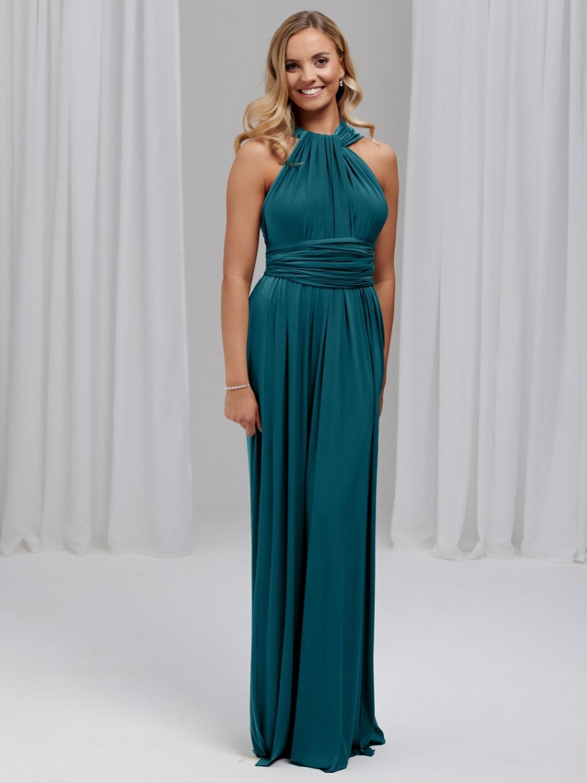 Fotografía: Vestido de dama de honor Emily Rose en color verde azulado, con múltiples formas de llevar (talla única)