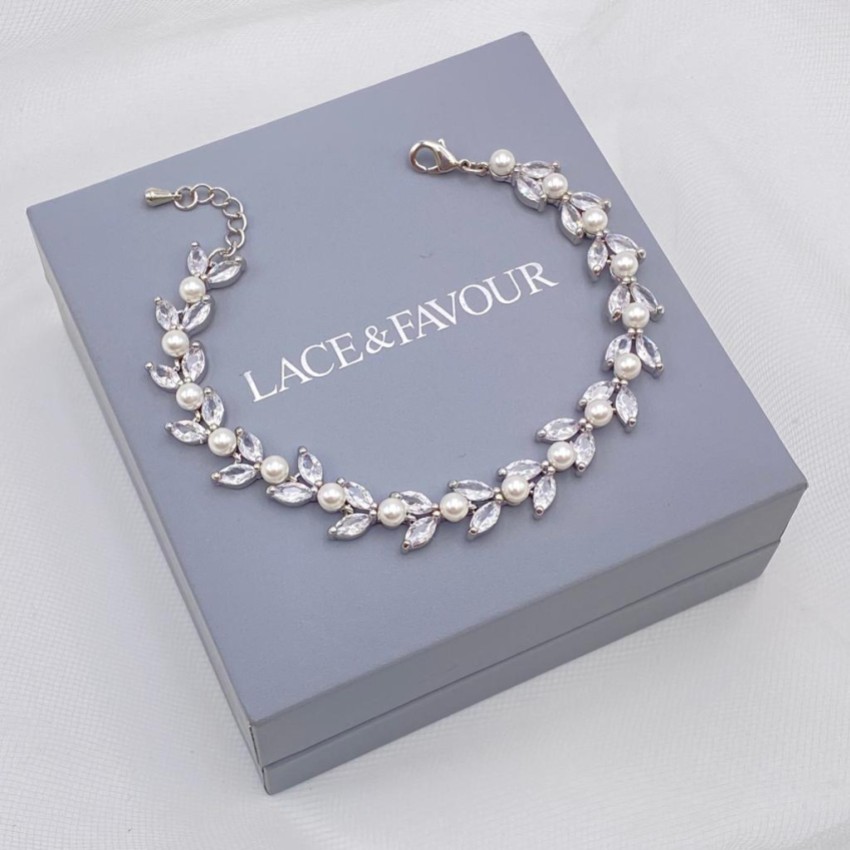 Photograph: Amalia Silver Cubic Zirconia and Pearl Wedding Bracelet