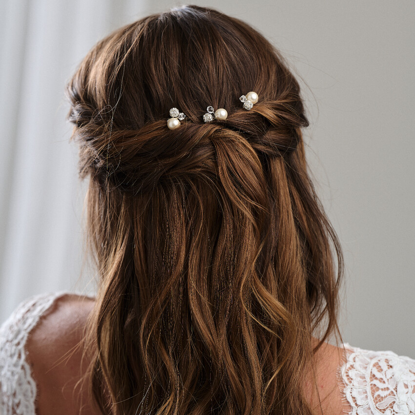 Fotografía: Arianna Conjunto de 3 horquillas para el pelo con perlas, cristales y strass «Mira» ARP614