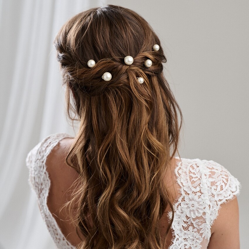 Fotografía: Arianna Conjunto «Purity» de 6 horquillas de perlas para boda ARP617